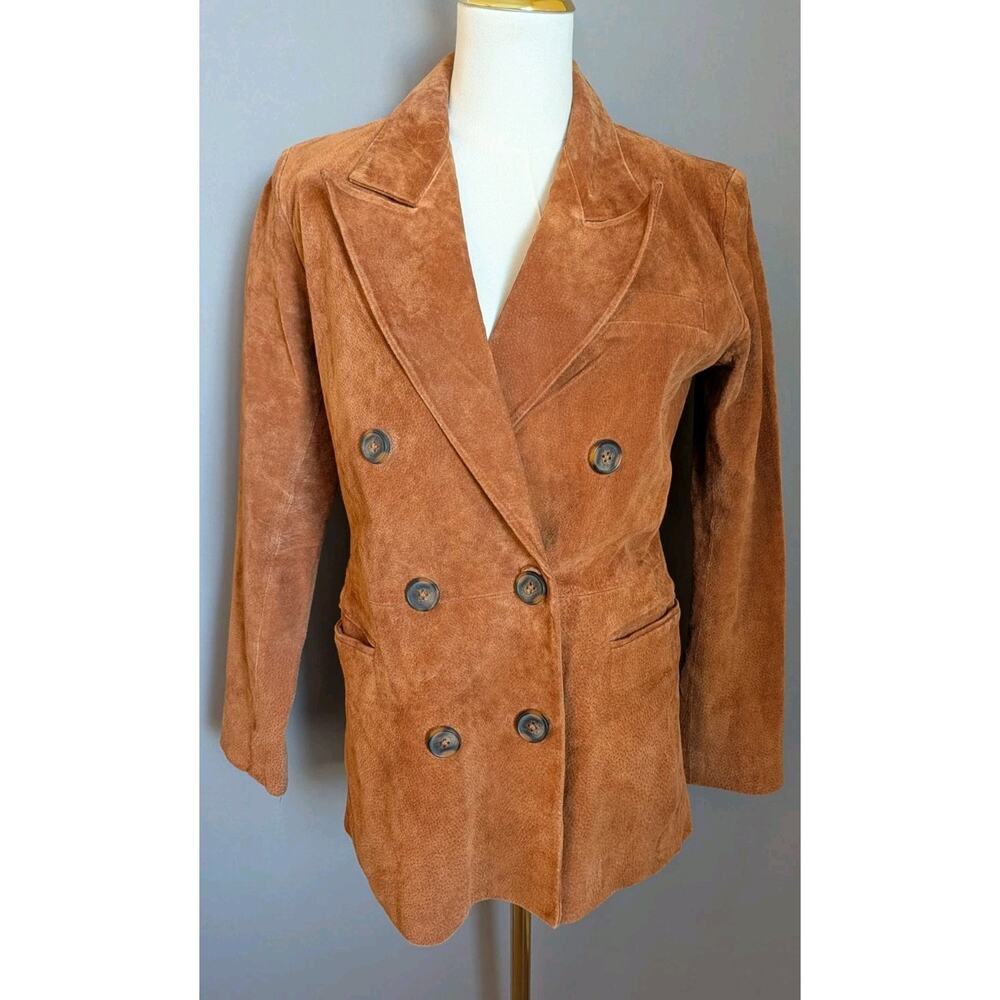 BLANKNYC Brown Genuine Suede Leather Double Breasted Blazer Jacket Small Western